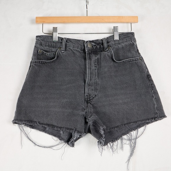 Reformation Pants - Reformation Seine High Rise Denim Shorts Black Wash Raw Hem Size 26